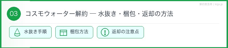 コスモウォーター水抜き梱包セクション