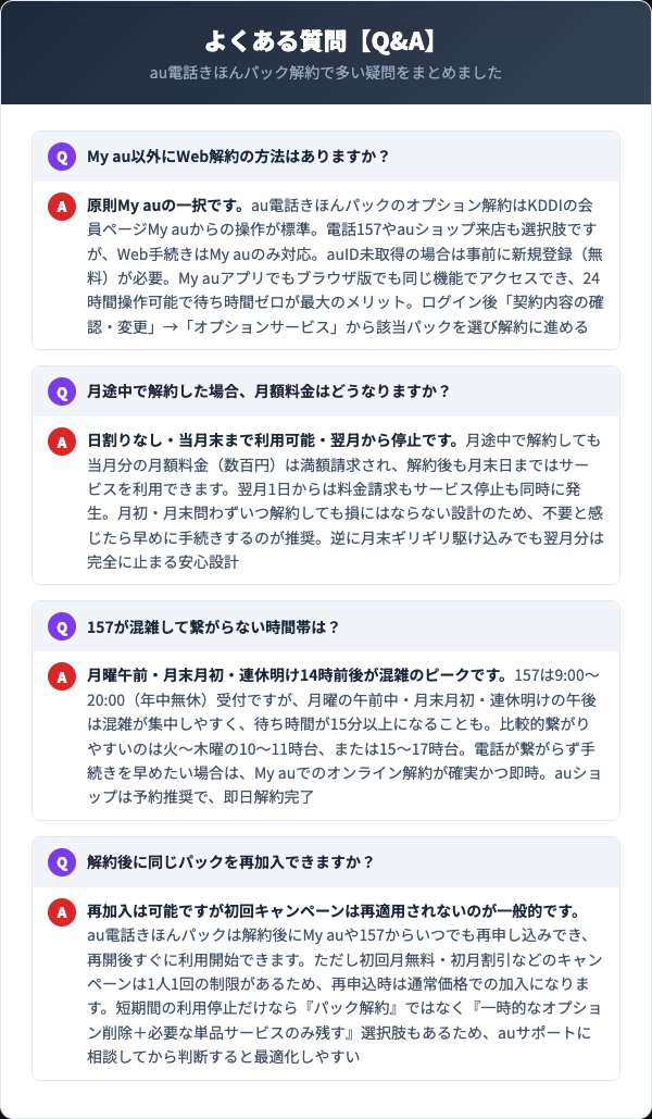au電話きほんパック解約に関するよくある質問
