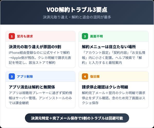 VOD解約時のトラブル対処と解約後確認