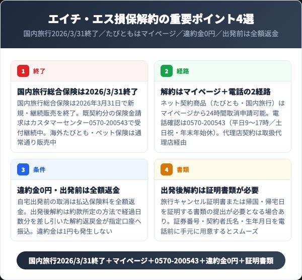エイチ・エス損保解約の4要点を示すインフォグラフィック