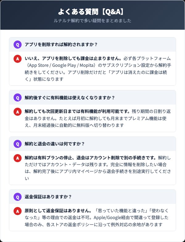 ルナルナ解約に関するよくある質問