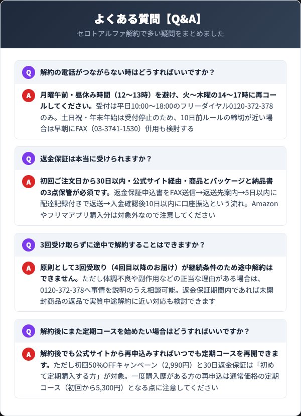 セロトアルファ解約に関するよくある質問4項目