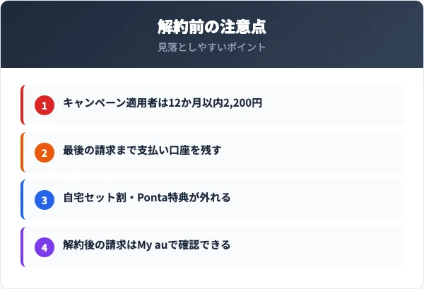 auでんきを解約するときの注意点