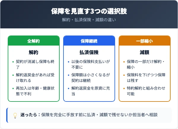 解約・払済・減額はどれを選ぶ？徹底比較