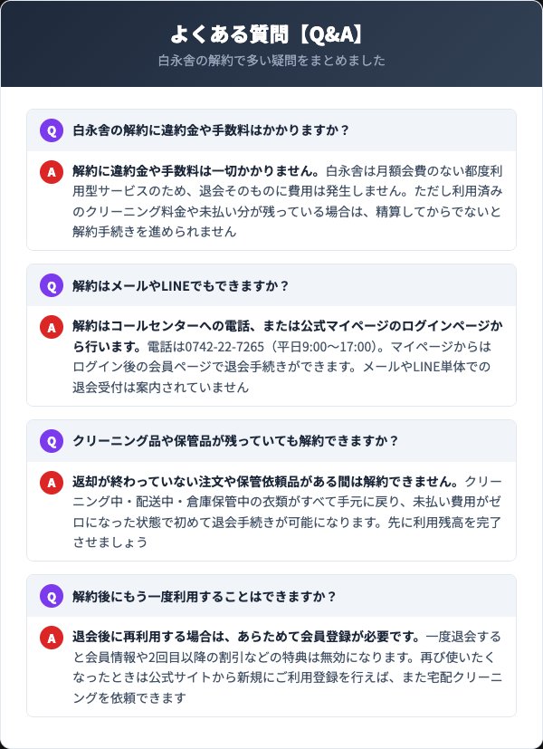 白永舎の解約に関するよくある質問