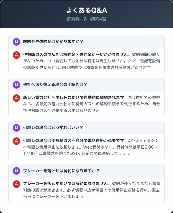 伊勢崎ガスのでんき解約に関するよくある質問
