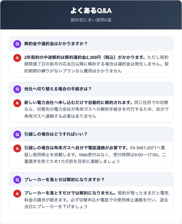 角栄ガスの電気解約よくある質問