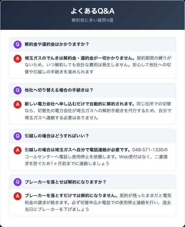 埼玉ガスのでんき解約に関するよくある質問