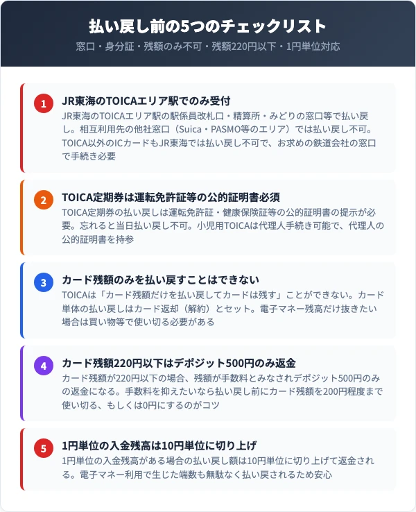 TOICA払い戻し前の5つのチェックリスト